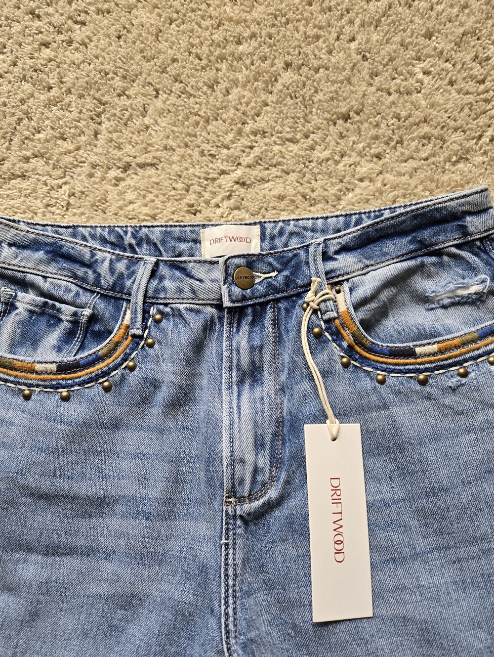 Driftwood Marlena Copper Wide Leg Jeans Womens 28 Embroidered Distressed - Picture 3 of 12